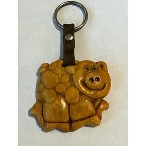 Eat Beef 1970's happy pig key chain w/leather strap